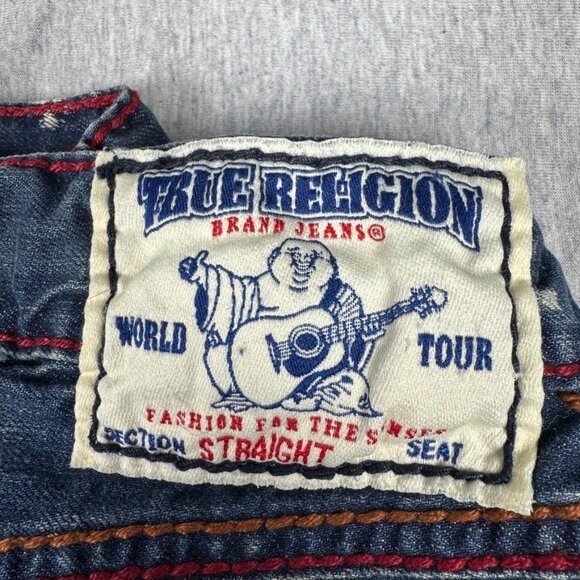 True Religion Red Thick Stitch Jeans Men's Size 34X32 - Picture 13 of 16